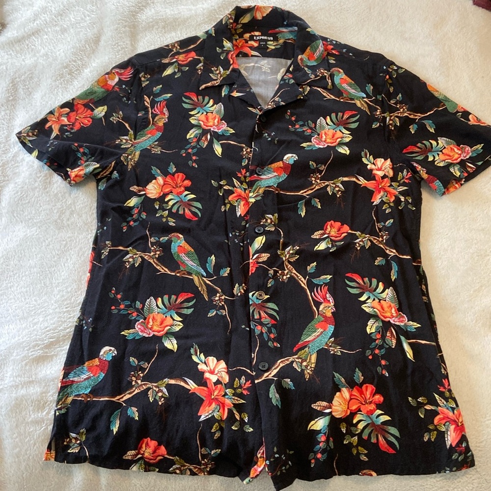Tropical Print Button Down Shirt